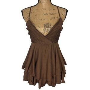 Francesca's Mi Ami Babydoll Tiered‎ Short Romper Forest Fairy Brown Size XS